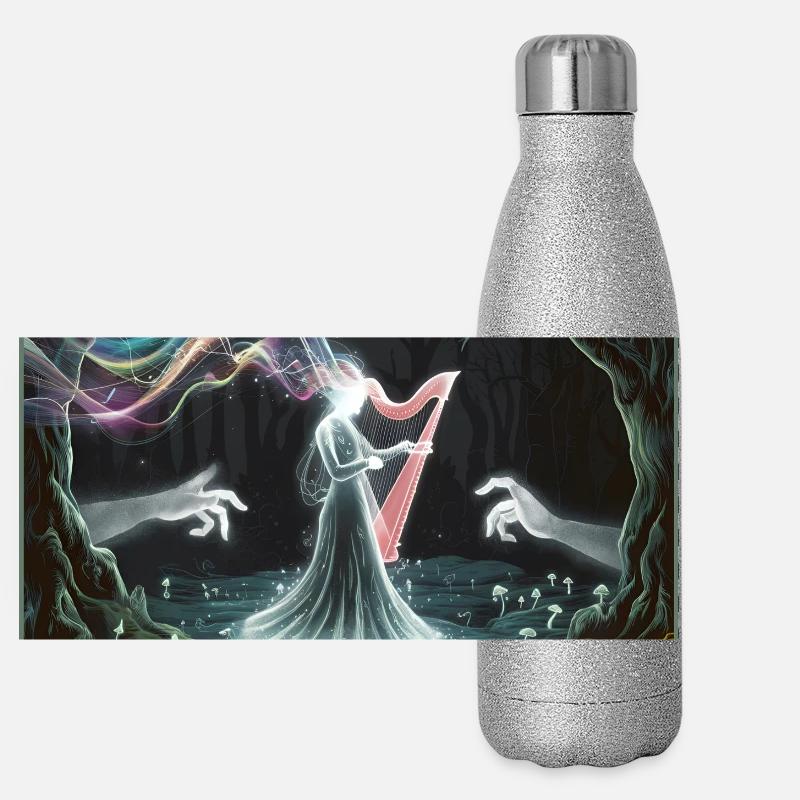 Conception de la sorcière de la harpe de la forêt enchantée Gourde isotherme panoramique pailletée 500 ml