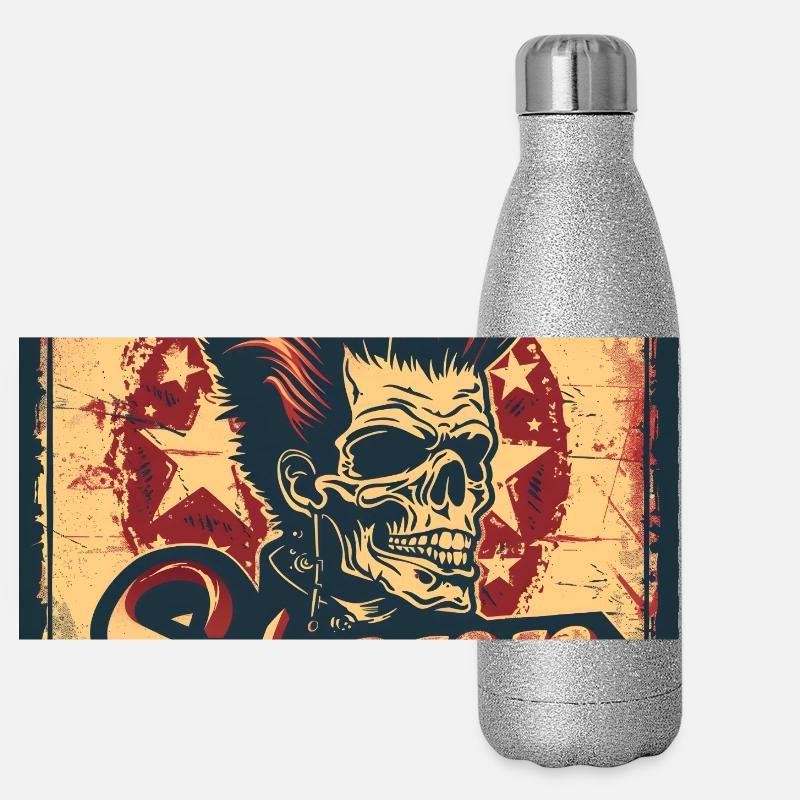 Punkrock-Stil Schädel Illustration Panorama Glitzer Isolierflasche 500 ml