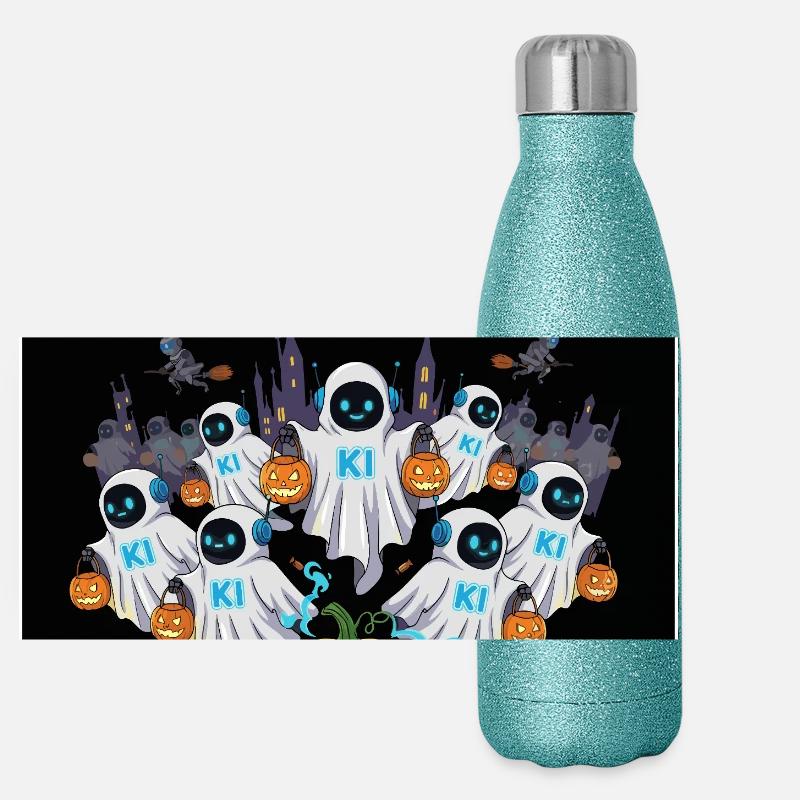 AI Ghosts: Trick or Stream! Panoramic Glitter Thermal Bottle 500 ml