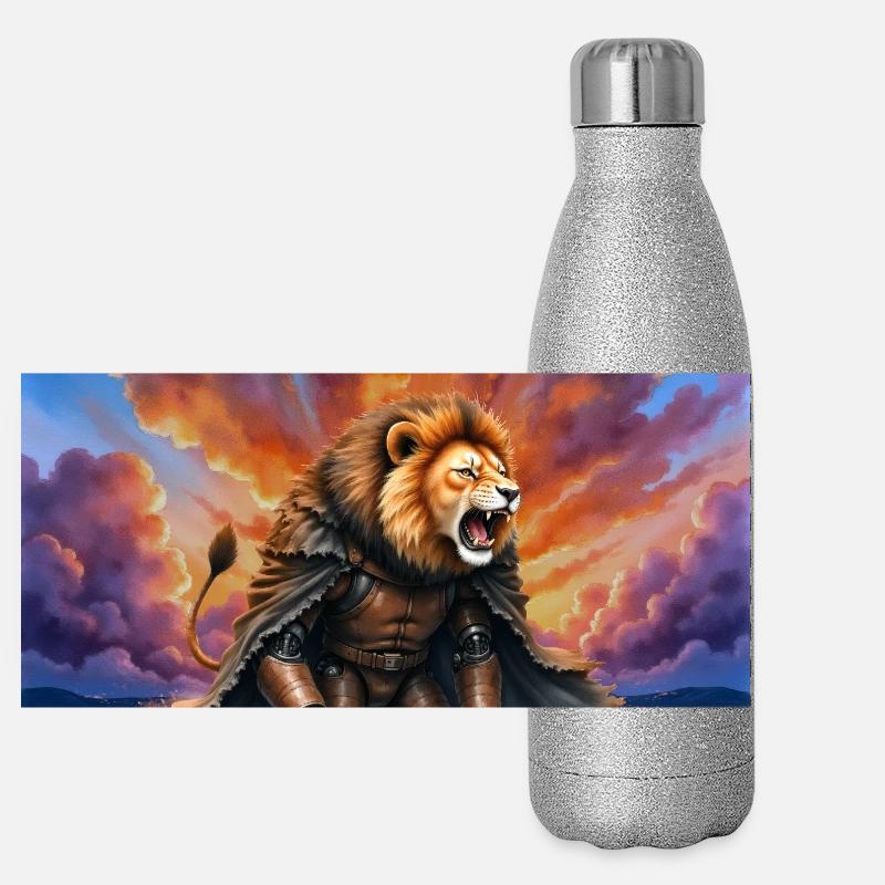 Guerrier Lion avec armure et cape Gourde isotherme panoramique pailletée 500 ml