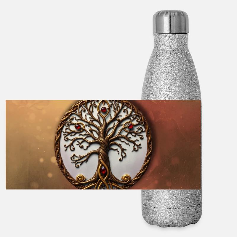 Kreisförmiger Baum des Lebens Panorama Glitzer Isolierflasche 500 ml