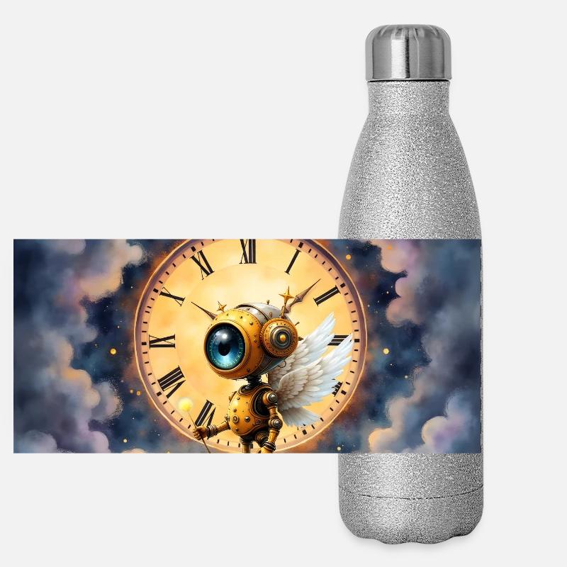 Winged Robot in Celestial Clock Panoramic Glitter Thermal Bottle 500 ml