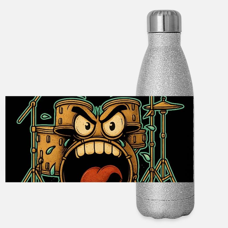 Wütendes Drumset Cartoon Panorama Glitzer Isolierflasche 500 ml