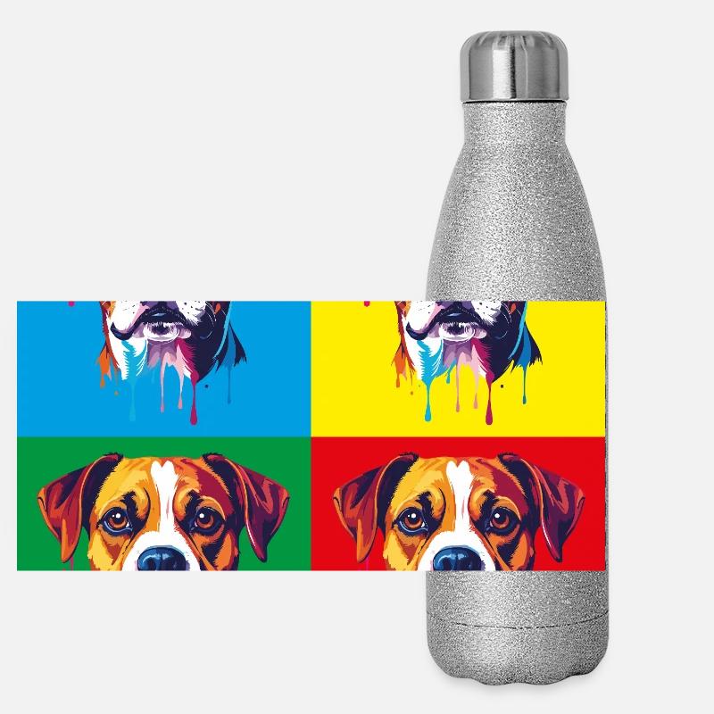 Chien Pop Art Quatre Couleurs Gourde isotherme panoramique pailletée 500 ml