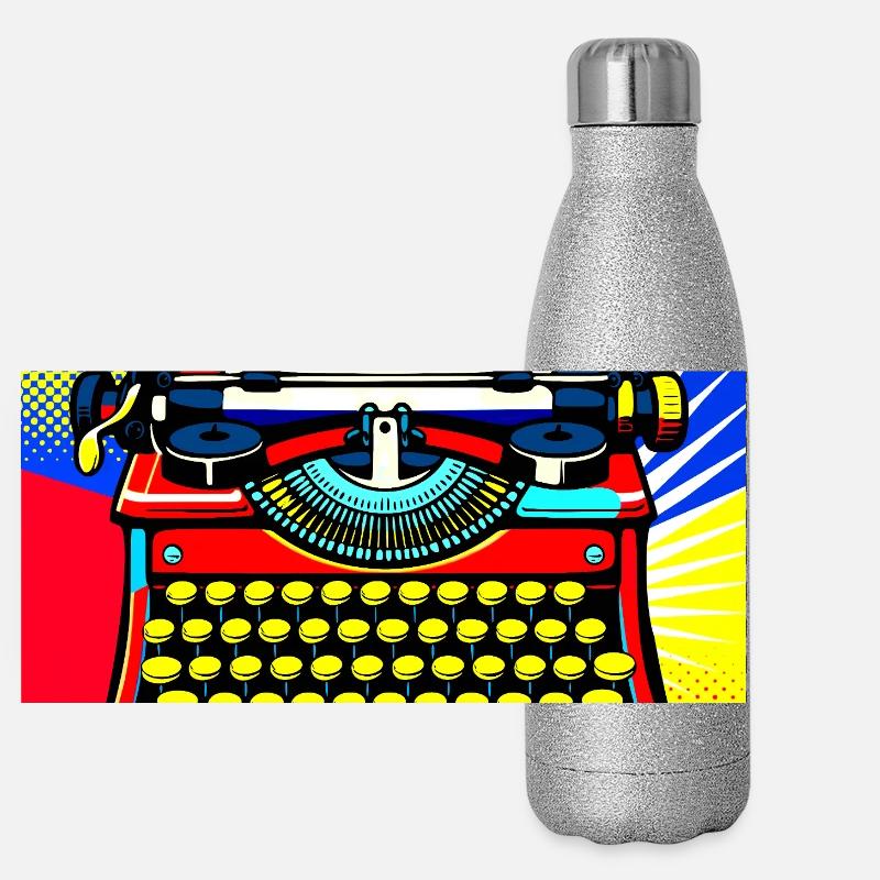 Machine à écrire Pop Art Bang Gourde isotherme panoramique pailletée 500 ml