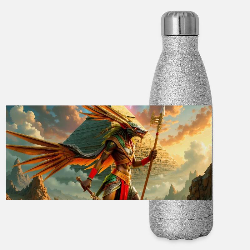 Winged guardian over the pyramid Panoramic Glitter Thermal Bottle 500 ml