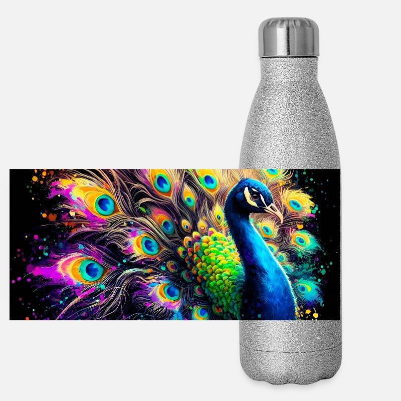 Pfau Panorama Glitzer Isolierflasche 500 ml