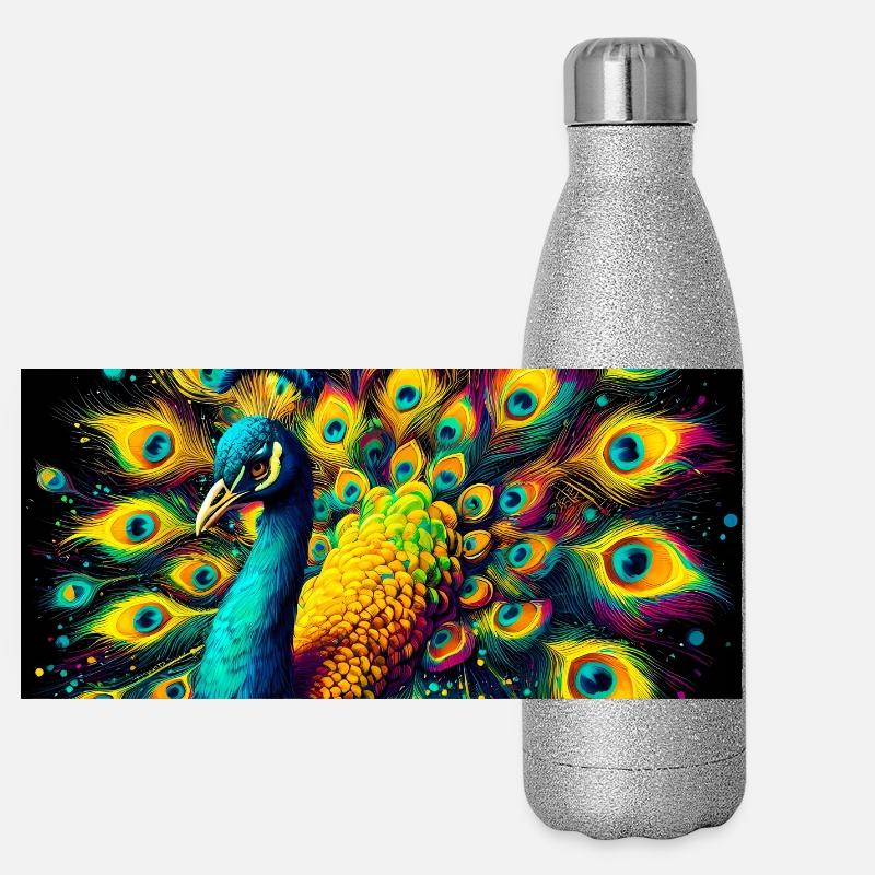 Pfau Panorama Glitzer Isolierflasche 500 ml