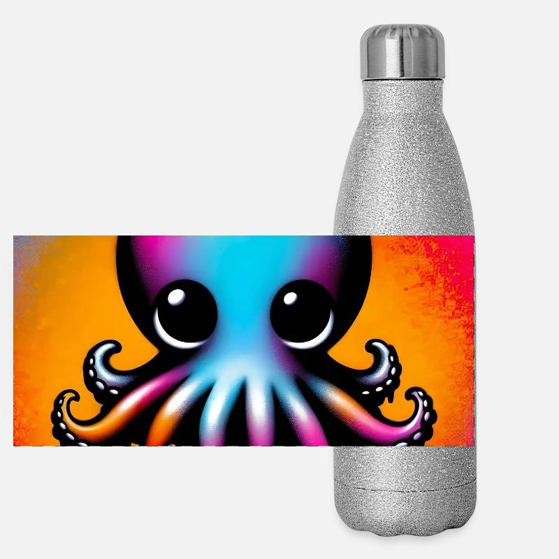 Krake Panorama Glitzer Isolierflasche 500 ml