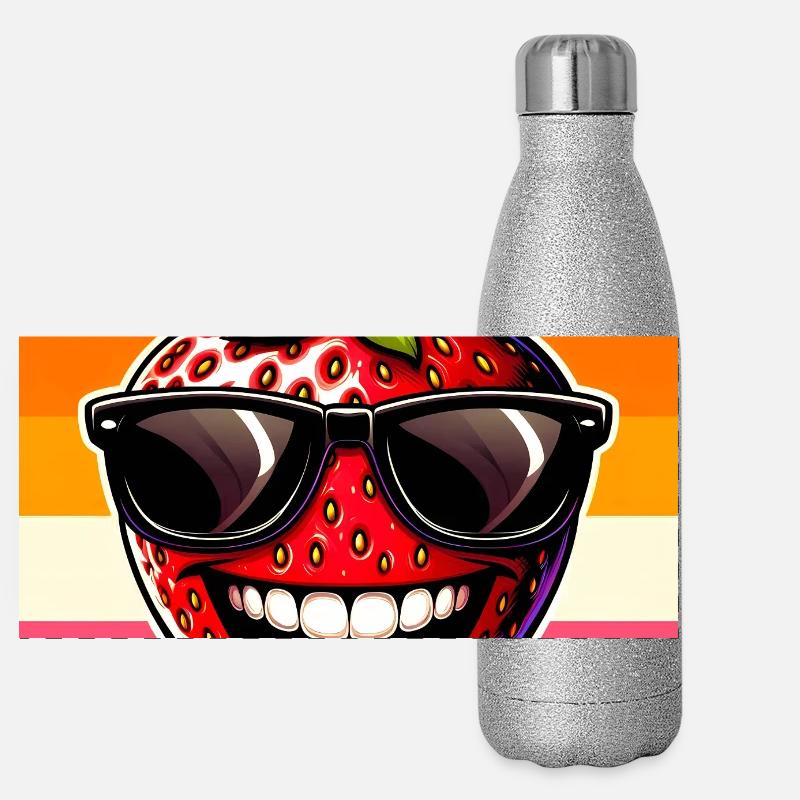 Fraise Fraises Gourde isotherme panoramique pailletée 500 ml