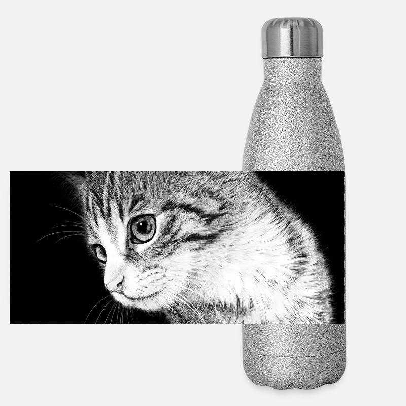 Silhouette de chat en noir et blanc Gourde isotherme panoramique pailletée 500 ml