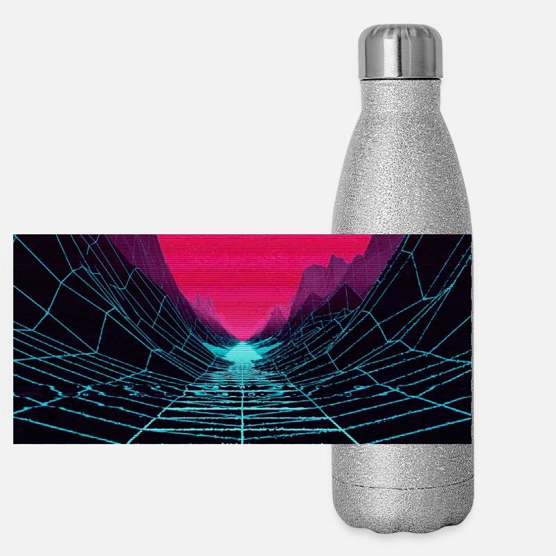 Esthétique Vaporwave Synthwave Retro 80s Gourde isotherme panoramique pailletée 500 ml