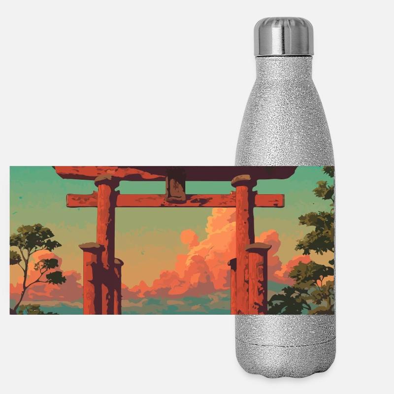 Sunset Torii Gate by the Shore Panoramic Glitter Thermal Bottle 500 ml