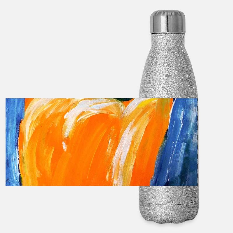 Orange pepper in expressionism Panoramic Glitter Thermal Bottle 500 ml