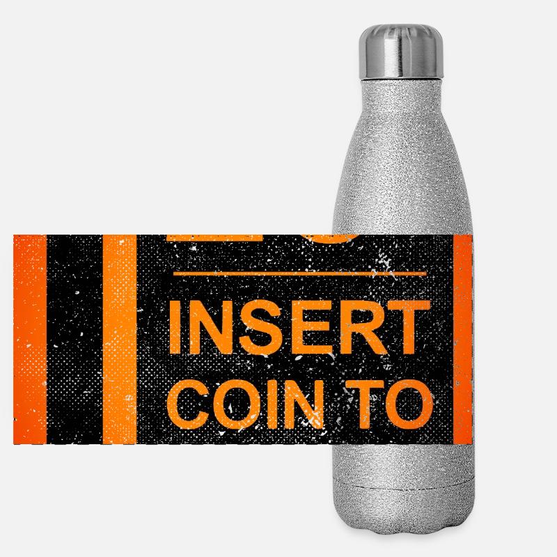 Münze einfügen Retro Arcade Videospiel Bar Lustig Panorama Glitzer Isolierflasche 500 ml