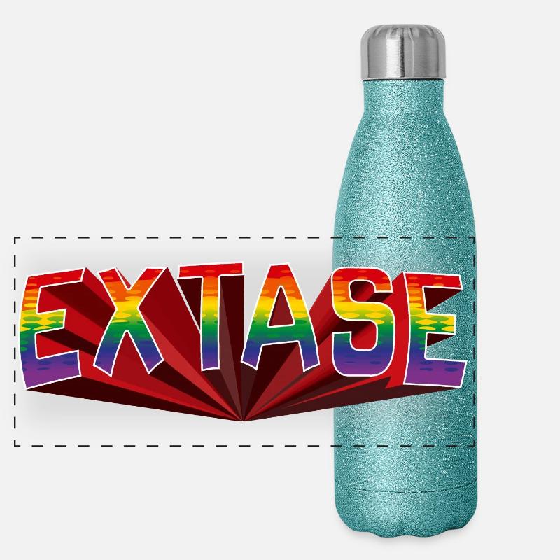 Ekstase Regenbogen Schrift Panorama Glitzer Isolierflasche 500 ml
