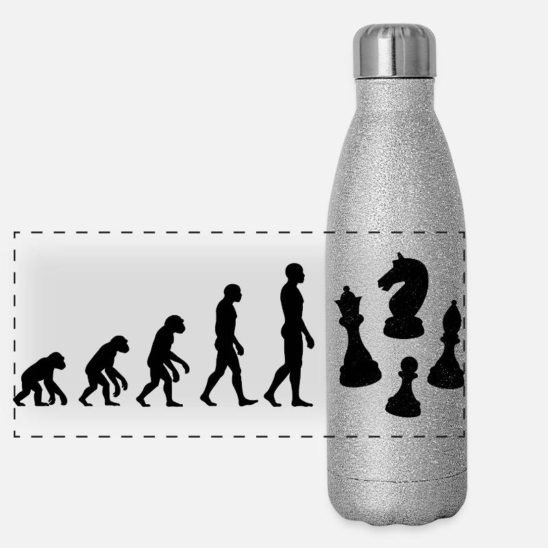 EVOLUTION: BORN TO CHESS! SCHACH FANS & PASSION Panorama Glitzer Isolierflasche 500 ml