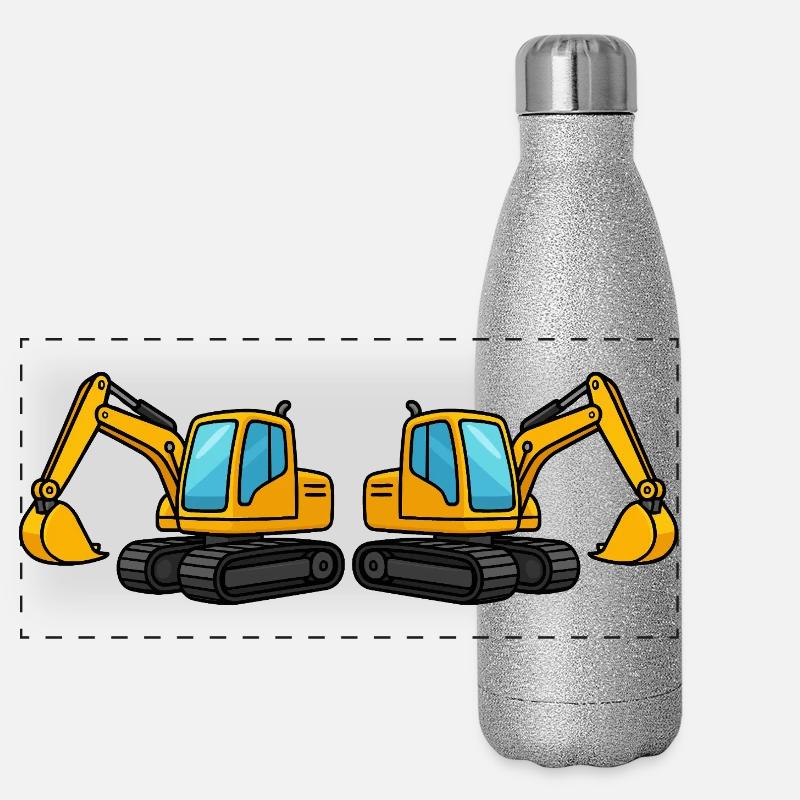 Doppelte Baumaschinen Silhouette Panorama Glitzer Isolierflasche 500 ml