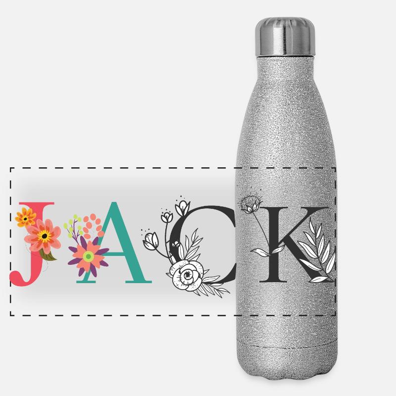 JACK Namenskunst mit gestickten Blumen Panorama Glitzer Isolierflasche 500 ml