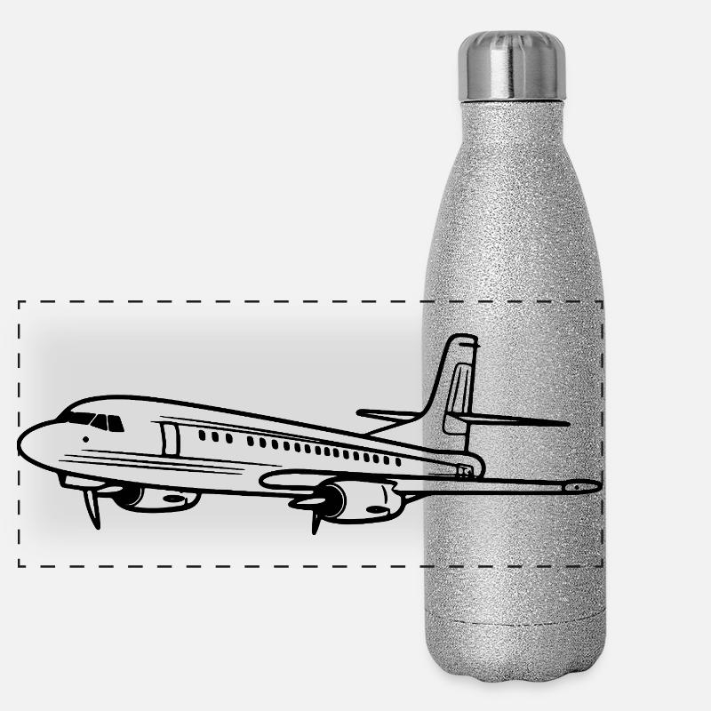 Flugzeug Zeichnung Panorama Glitzer Isolierflasche 500 ml