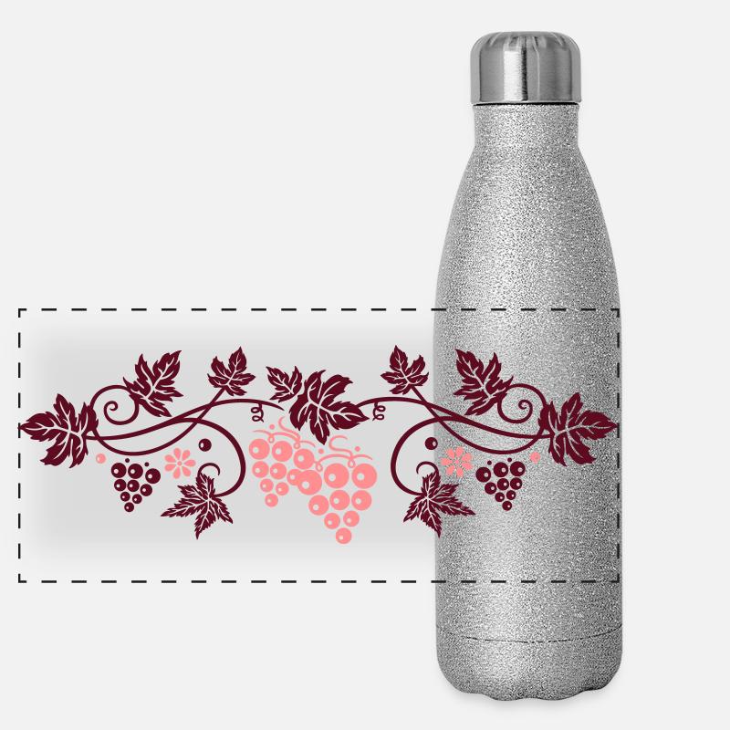 Weinranke mit Weinblättern, Weinrebe Panorama Glitzer Isolierflasche 500 ml
