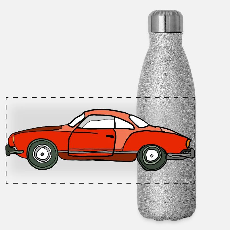 Roter Oldtimer Seitenansicht Panorama Glitzer Isolierflasche 500 ml