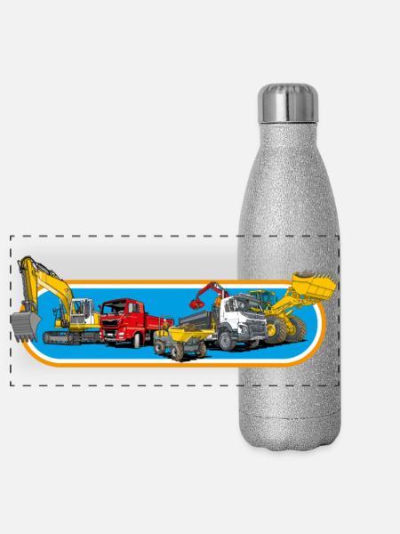 Baumaschinen Park - Panorama Glitzer Isolierflasche 500 ml - Silber Glitzer