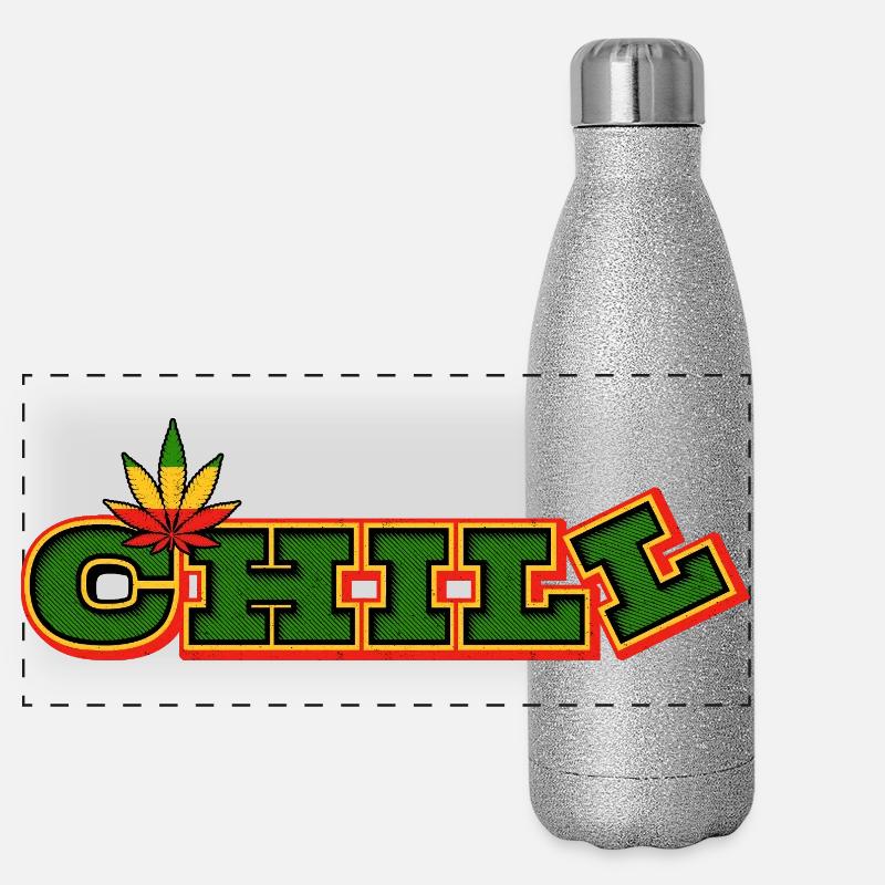 Psychedelic Chill Cannabis Word Art - Panoramic Glitter Thermal Bottle 500 ml - silver glitter