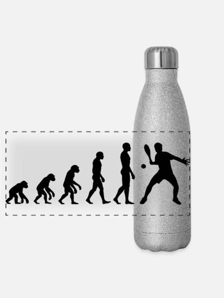 Padel Evolution, Vom Affen zum Padel Ass - Panorama Glitzer Isolierflasche 500 ml - Silber Glitzer - Vorne