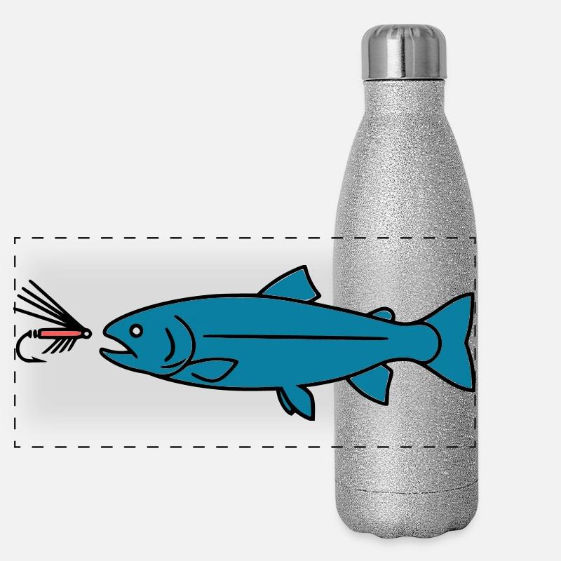 Fly Fishing Trout Bite Bait Vector Panoramic Glitter Thermal Bottle 500 ml