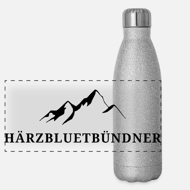 Härzbluetbündner, Stolzer Bündner aus Graubünden Panorama Glitzer Isolierflasche 500 ml