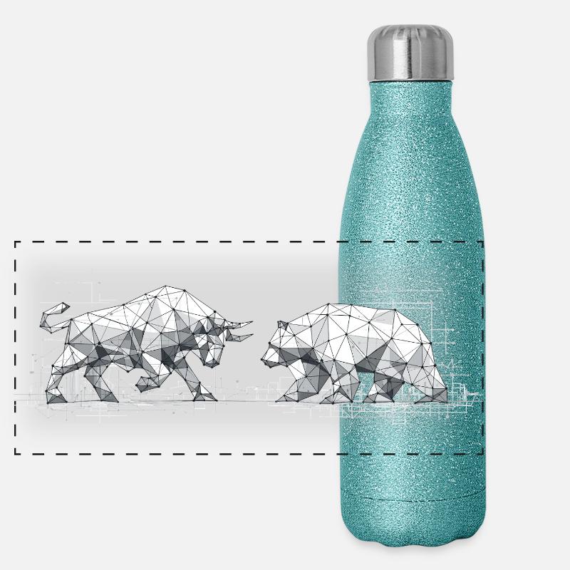Bull & Bear : Bourse géométrique low-poly Gourde isotherme panoramique pailletée 500 ml