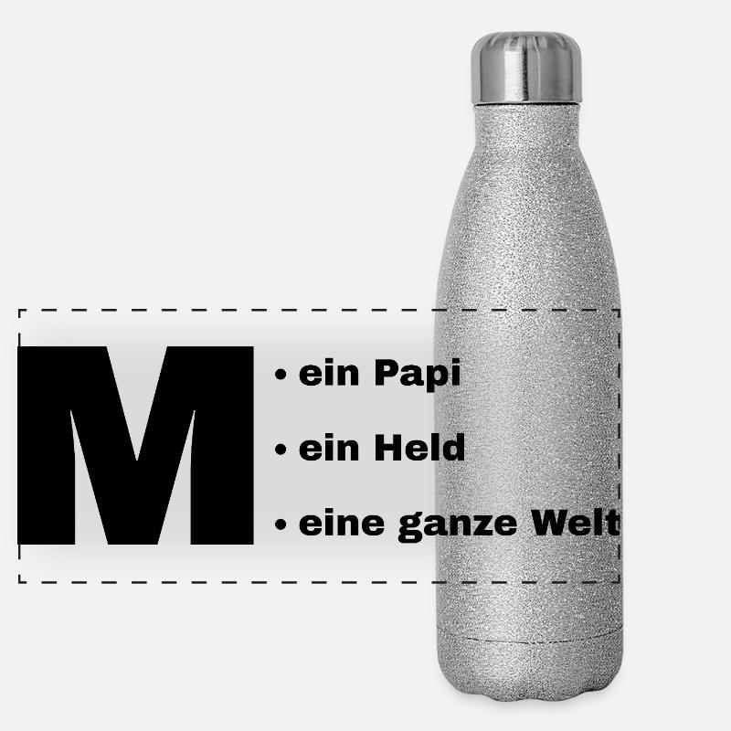 Mein Papi, mein Held, meine ganze Welt. Panorama Glitzer Isolierflasche 500 ml