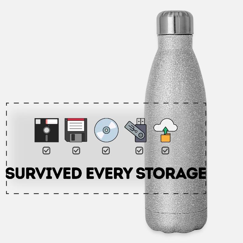 Data Storage Evolution - Tech Icons Panoramic Glitter Thermal Bottle 500 ml