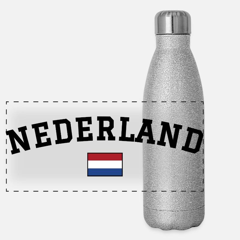 Drapeau des Pays-Bas Noir Gourde isotherme panoramique pailletée 500 ml