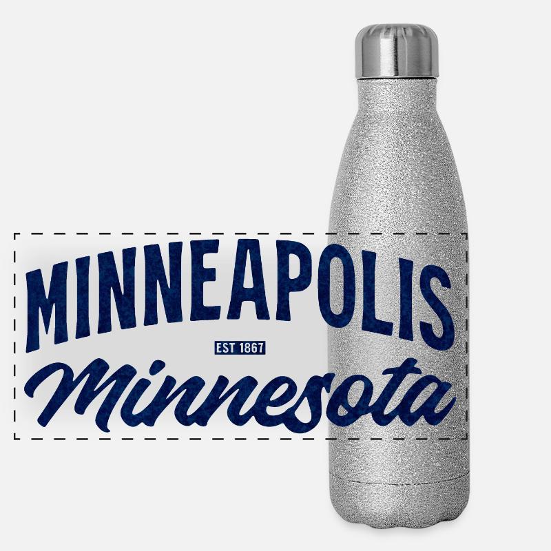 Minneapolis Minnesota Script Blue Vintage Panoramic Glitter Thermal Bottle 500 ml