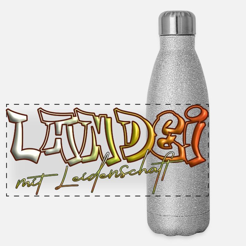 Witziger Spruch Landei mit Leidenschaft Panorama Glitzer Isolierflasche 500 ml