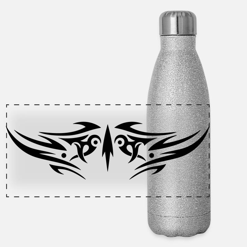 Large jagged Tribal Tattoo ornament. Panoramic Glitter Thermal Bottle 500 ml