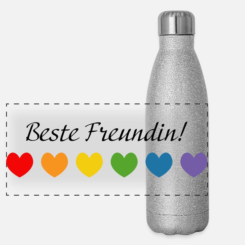 Regenbogenherzchen Beste Freundin Panorama Glitzer Isolierflasche 500 ml
