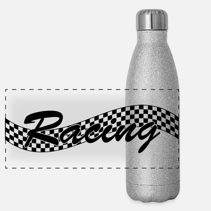 Drapeau à cocher de course - Car Auto Bike Race Gourde isotherme panoramique pailletée 500 ml