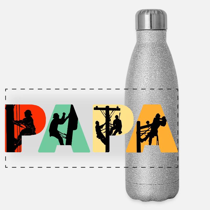 Typographie Papa Lineman Retro Silhouette Gourde isotherme panoramique pailletée 500 ml