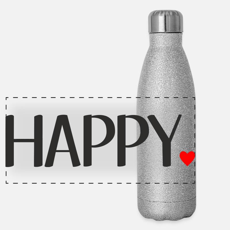 Lettres joyeuses avec cœur rouge – Texte positif Gourde isotherme panoramique pailletée 500 ml