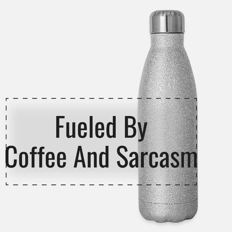 Caffeine and sarcasm - Panoramic Glitter Thermal Bottle 500 ml - silver glitter