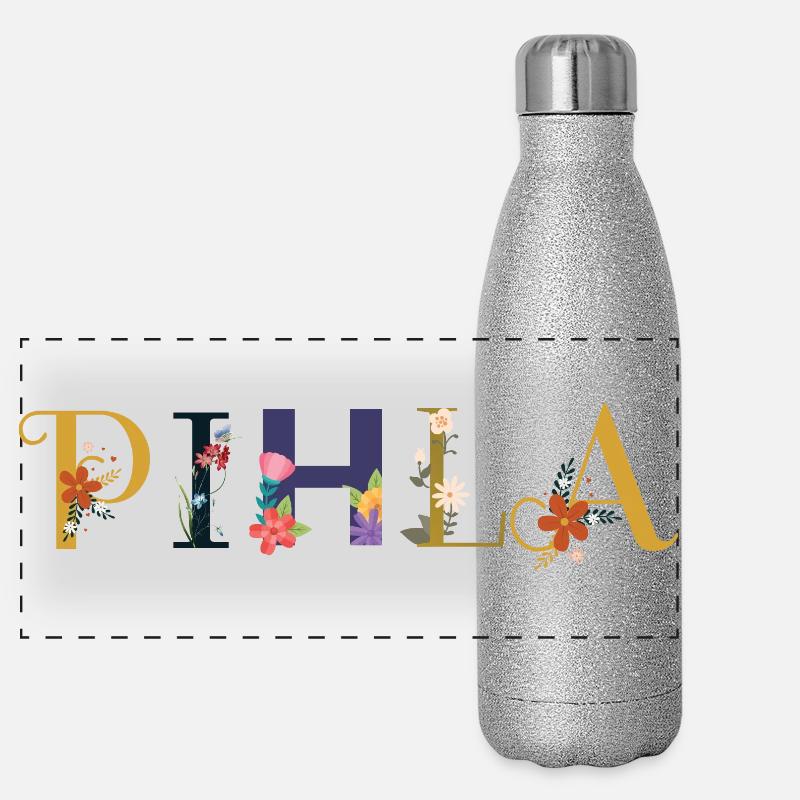 Le nom PIHLA est décoré de fleurs Gourde isotherme panoramique pailletée 500 ml