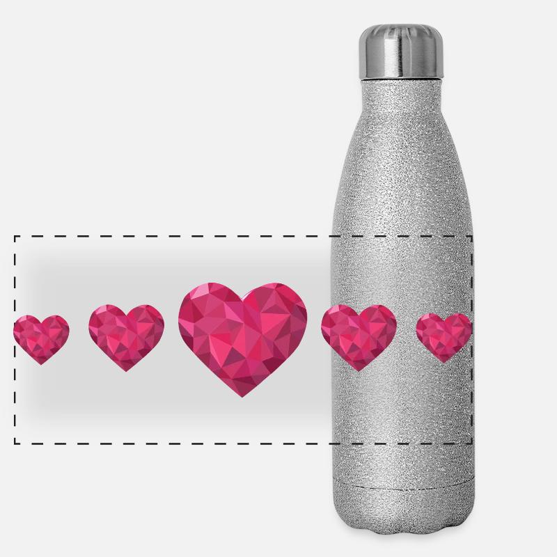 Cœurs géométriques Rose Polygon Design Love Gourde isotherme panoramique pailletée 500 ml