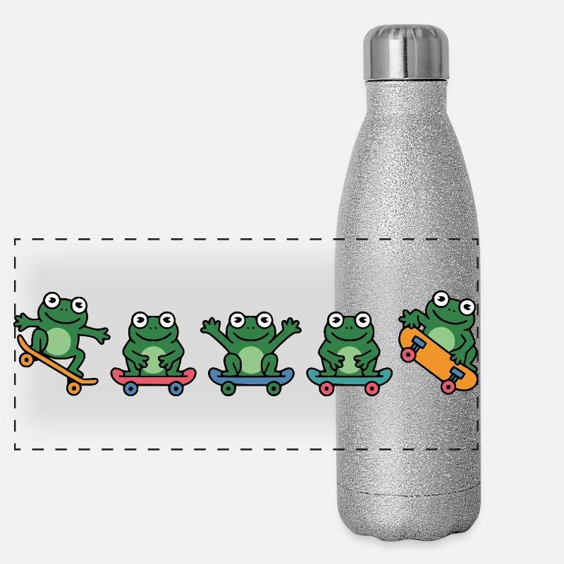 Rangée de grenouilles en skateboard Gourde isotherme panoramique pailletée 500 ml