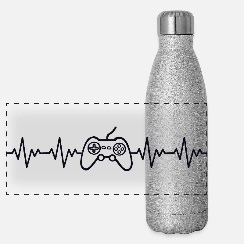 Controller Gamer EKG Herzschlag Panorama Glitzer Isolierflasche 500 ml