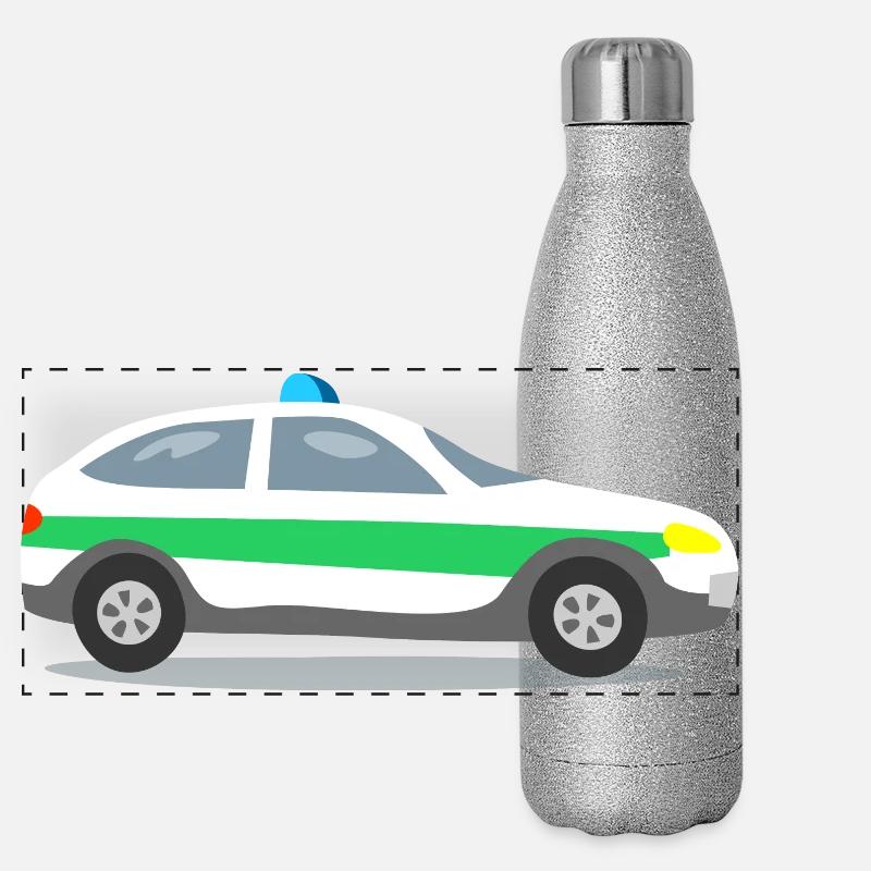 Car with blue lights Panoramic Glitter Thermal Bottle 500 ml