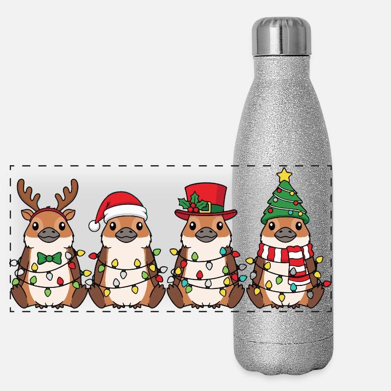 Lumières de Noël Ornithorynque Père Noël Gourde isotherme panoramique pailletée 500 ml