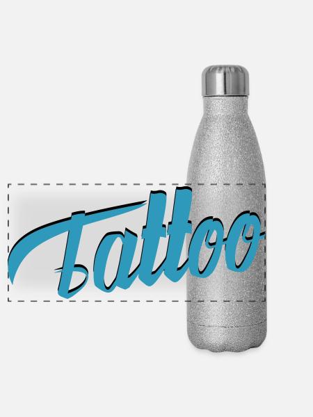 Écriture de tatouage en sarcelle-ci - Gourde isotherme panoramique pailletée 500 ml - paillettes argentées - Devant